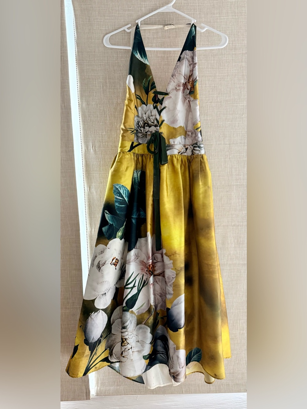 Hemant & Nandita BHLDN Floral Halter Maxi Dress Yellow Green - Size 14